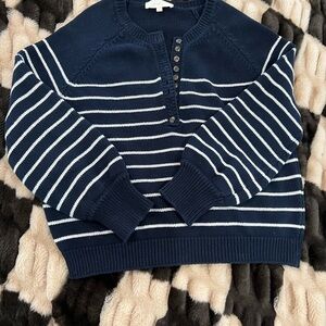 Sezane Leontine Navy and White Striped Jersey Top